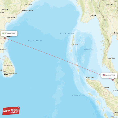 Penang - Chennai direct flight map