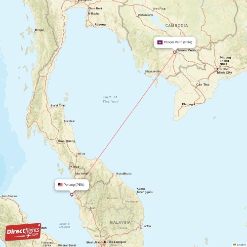 Penang - Phnom Penh direct flight map