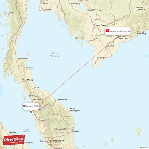 Penang - Ho Chi Minh City direct flight map