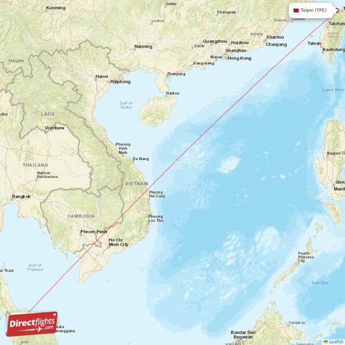 Penang - Taipei direct flight map