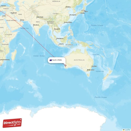 Perth - Rome direct flight map