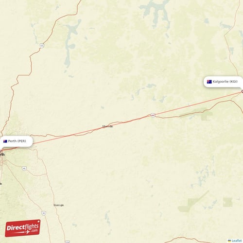 Perth - Kalgoorlie direct flight map