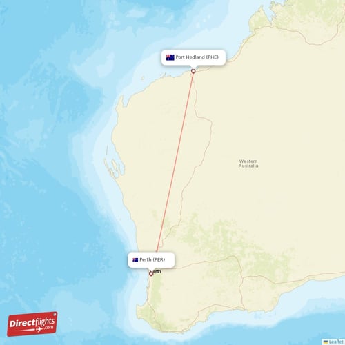 Perth - Port Hedland direct flight map