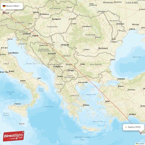 Paphos - Munich direct flight map