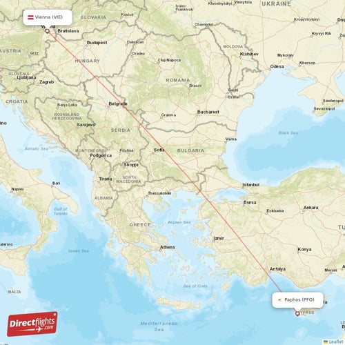 Paphos - Vienna direct flight map