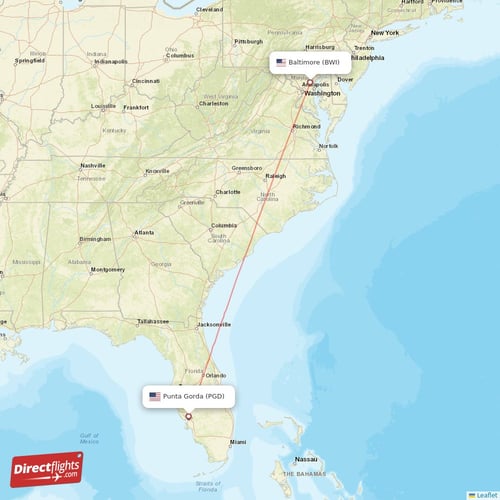 Punta Gorda - Baltimore direct flight map