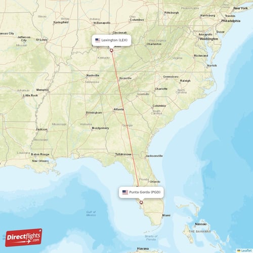 Punta Gorda - Lexington direct flight map