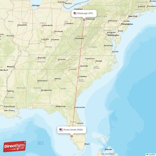 Punta Gorda - Pittsburgh direct flight map