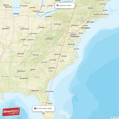 Punta Gorda - Syracuse direct flight map