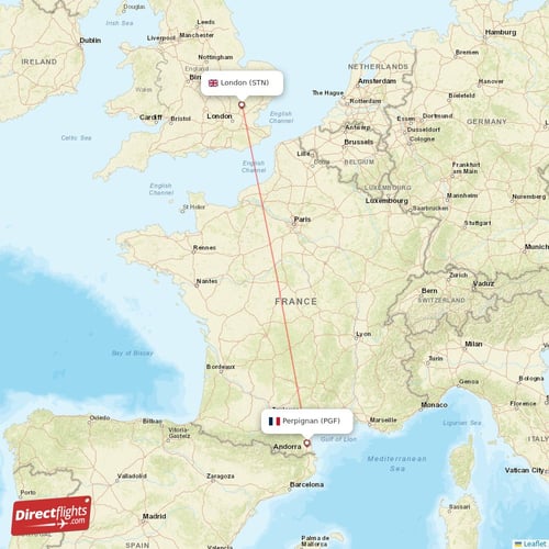 Perpignan - London direct flight map