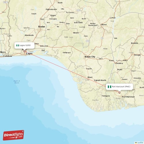 Port Harcourt - Lagos direct flight map