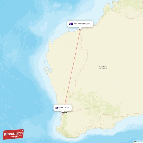 Port Hedland - Perth direct flight map