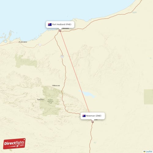 Port Hedland - Newman direct flight map