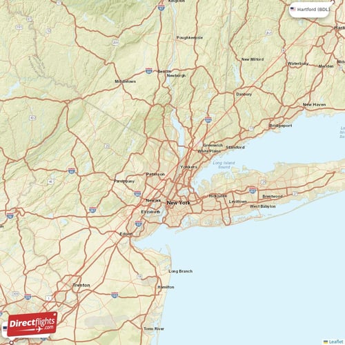Philadelphia - Hartford direct flight map