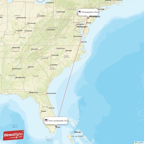 Philadelphia - Fort Lauderdale direct flight map