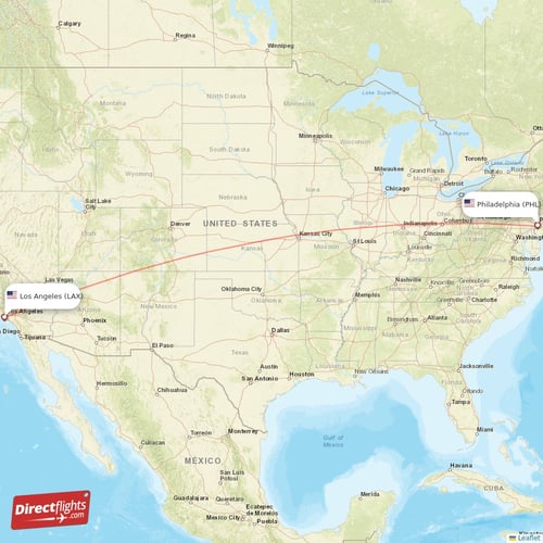 Philadelphia - Los Angeles direct flight map