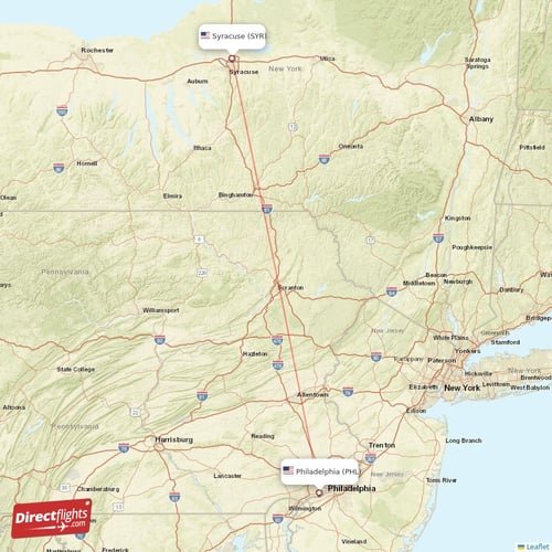 Philadelphia - Syracuse direct flight map