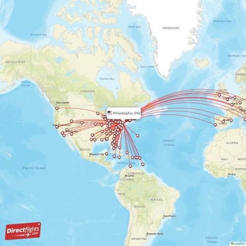 PHL routes and destination map