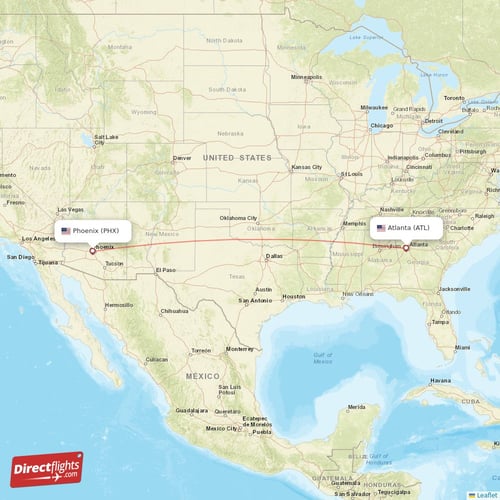 Phoenix - Atlanta direct flight map