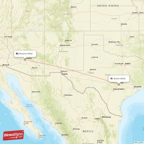 Phoenix - Austin direct flight map