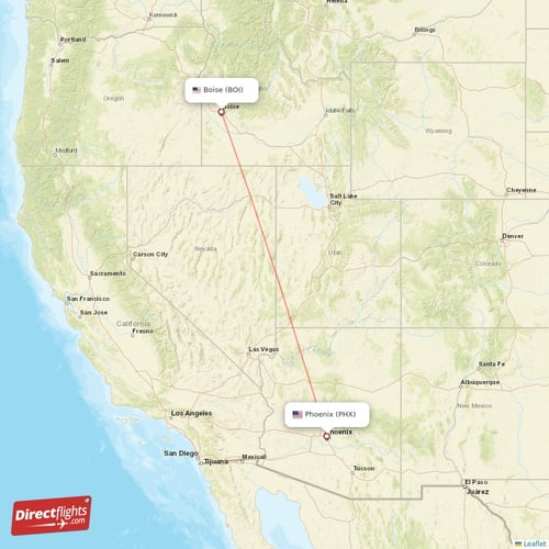 Phoenix - Boise direct flight map