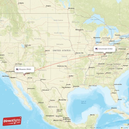 Phoenix - Cincinnati direct flight map