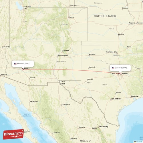 Phoenix - Dallas direct flight map