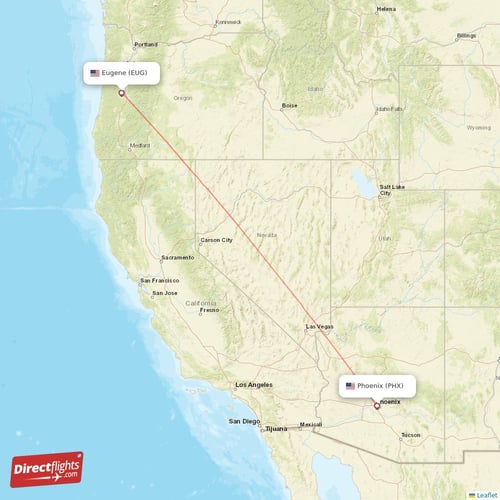 Phoenix - Eugene direct flight map