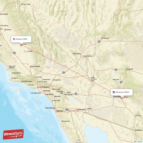 Phoenix - Fresno direct flight map
