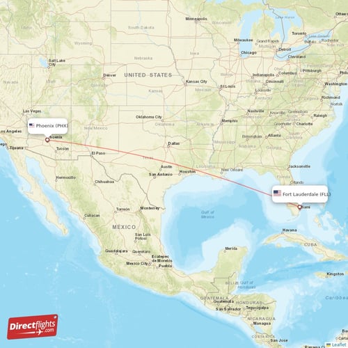 Phoenix - Fort Lauderdale direct flight map