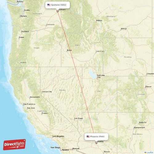 Phoenix - Spokane direct flight map