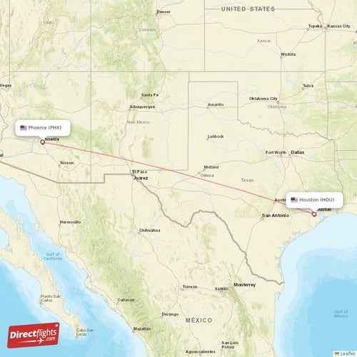 Phoenix - Houston direct flight map