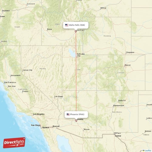 Phoenix - Idaho Falls direct flight map