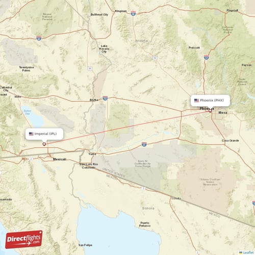Phoenix - Imperial direct flight map