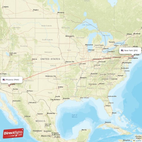 Phoenix - New York direct flight map