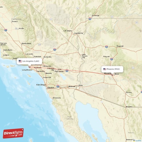 Phoenix - Los Angeles direct flight map