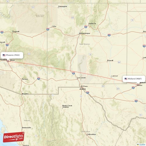 Phoenix - Midland direct flight map