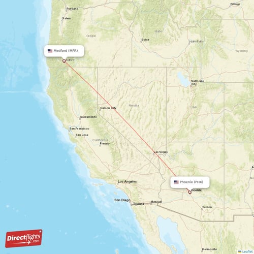 Phoenix - Medford direct flight map
