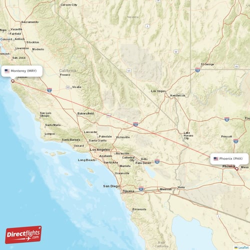 Phoenix - Monterey direct flight map