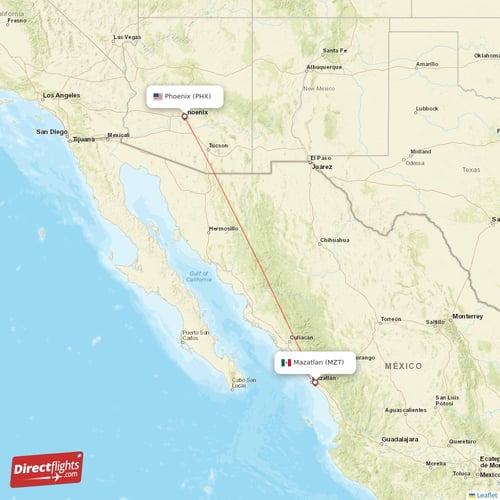 Phoenix - Mazatlan direct flight map