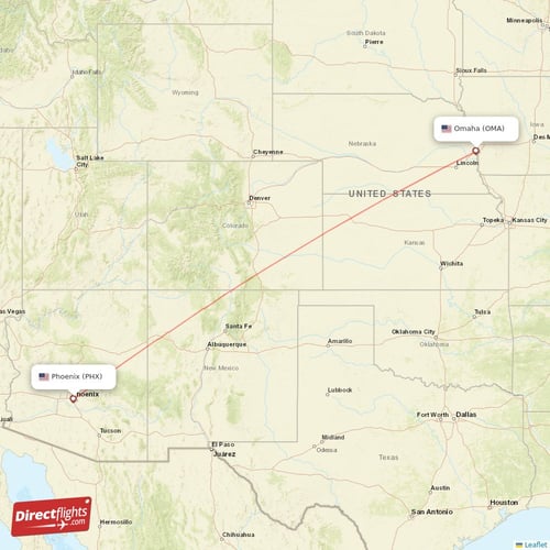 Phoenix - Omaha direct flight map