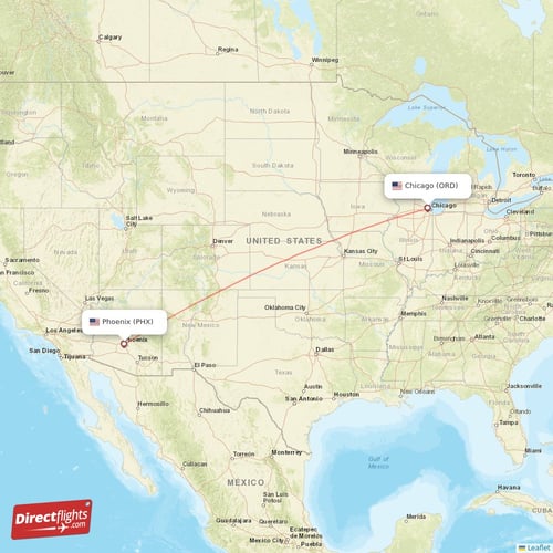 Phoenix - Chicago direct flight map