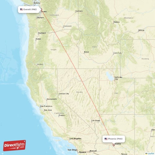 Phoenix - Everett direct flight map