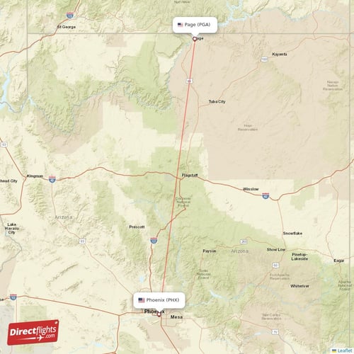 Phoenix - Page direct flight map