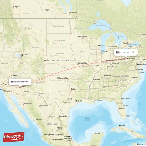 Phoenix - Pittsburgh direct flight map