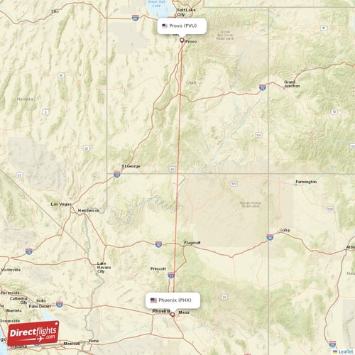 Phoenix - Provo direct flight map