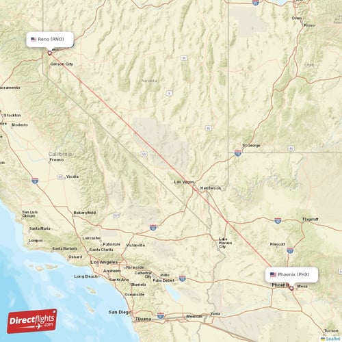 Phoenix - Reno direct flight map