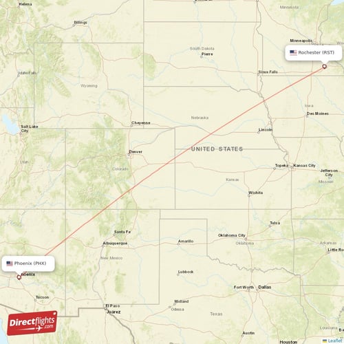 Phoenix - Rochester direct flight map