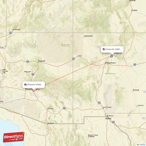 Phoenix - Santa Fe direct flight map