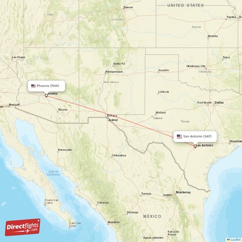 Phoenix - San Antonio direct flight map